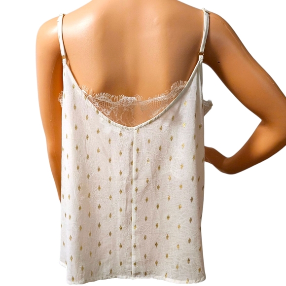Wmns Ivory & Gold Lace Trim Crinkle Gauze Cami Sz M Romantic Coquette Scalloped - Picture 3 of 10